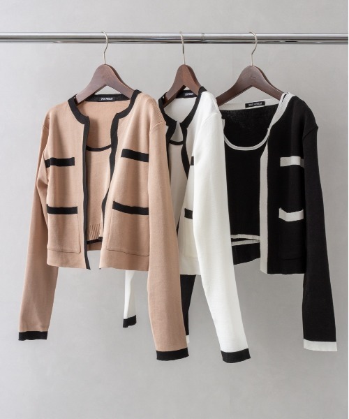 SpRay（スプレイ）の「バイカラーカーディガンアンサンブル（カーディガン/ボレロ・レディース・ベージュ/ホワイト/ブラック・FREE）」の6枚目の写真