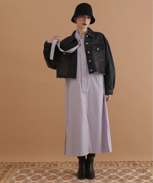 N.（N. Natural Beauty Basic）（エヌエヌナチュラルビューティーベーシック）の「◆ストライプボウタイ付シャツワンピース（シャツワンピース・レディース・ネイビー/ブルー・MEDIUM）」の5枚目の写真