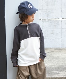 PAIRMANON STREET（ペアマノンストリート）の「【PAIRMANON STREET】配色 ワッフル ヘンリーネック ロンT（Tシャツ/カットソー・キッズ）」