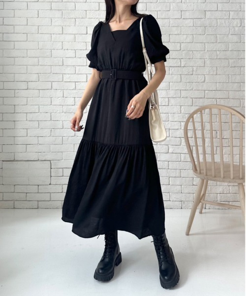 OLIVE des OLIVE（オリーブデオリーブ）の「ダブルフロントベルト付きワンピース　1032090050（ワンピース・レディース・ラベンダー/ブラック/オフホワイト・FREE）」の22枚目の写真