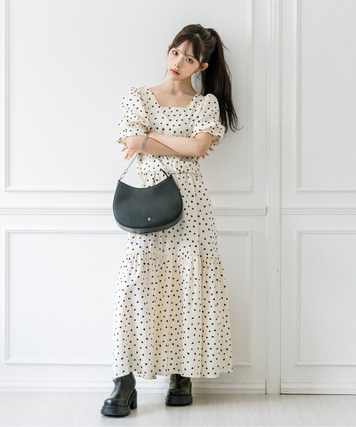 OLIVE des OLIVE（オリーブデオリーブ）の「ダブルフロントベルト付きワンピース　1032090050（ワンピース・レディース・ラベンダー/ブラック/オフホワイト・FREE）」の5枚目の写真