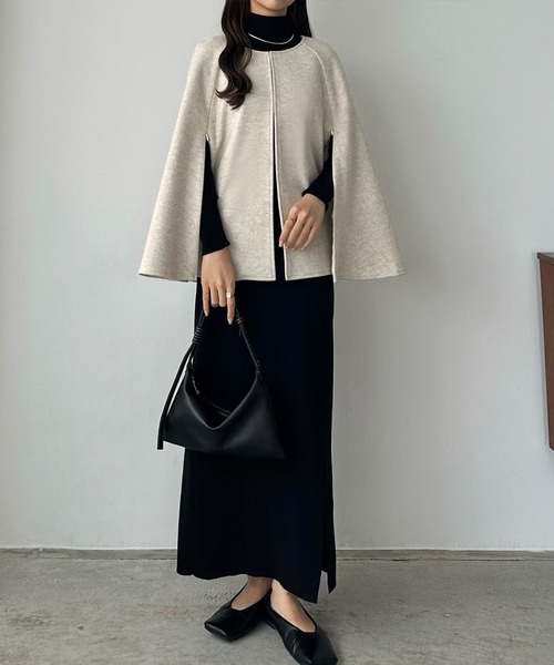 callautia（カラウティア）の「スリットスリーブケープコート（ノーカラーコート・レディース・ブラウン/アイボリー/ブラック・SMALL/LARGE/MEDIUM）」の16枚目の写真