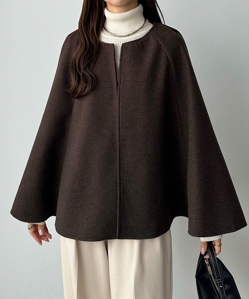 callautia（カラウティア）の「スリットスリーブケープコート（ノーカラーコート・レディース・ブラウン/アイボリー/ブラック・SMALL/LARGE/MEDIUM）」の18枚目の写真