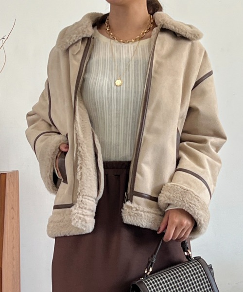 un dix cors（アンディコール）の「フェイクファームートンコート（ムートンコート・レディース・ベージュ・FREE）」の8枚目の写真