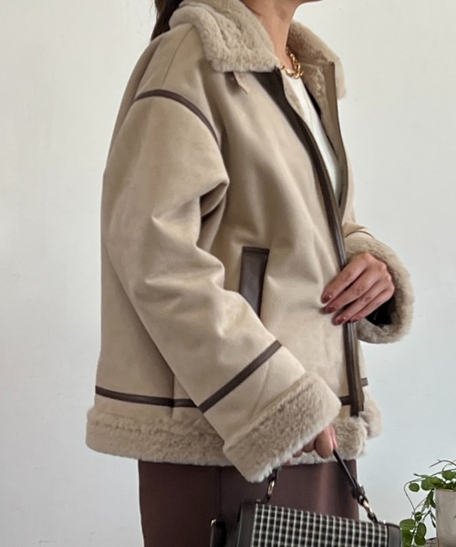 un dix cors（アンディコール）の「フェイクファームートンコート（ムートンコート・レディース・ベージュ・FREE）」の7枚目の写真