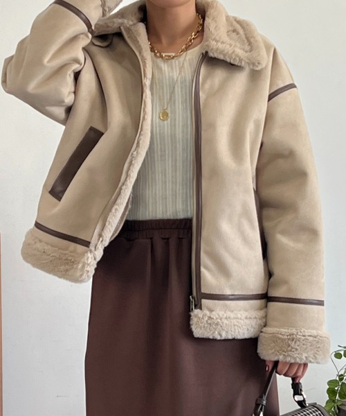 un dix cors（アンディコール）の「フェイクファームートンコート（ムートンコート・レディース・ベージュ・FREE）」の9枚目の写真