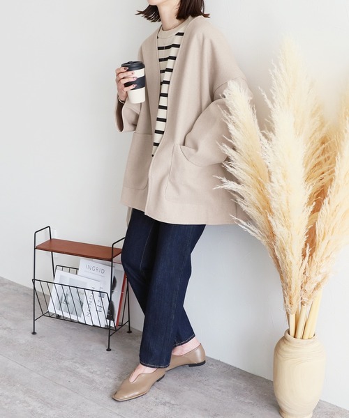 reca（レカ）の「メルトンノーカラージャケット（ノーカラージャケット・レディース・オートミール/チャコールグレー・M）」の12枚目の写真