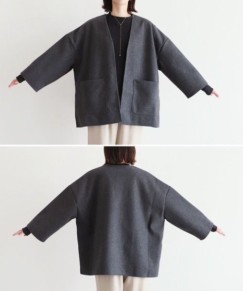 reca（レカ）の「メルトンノーカラージャケット（ノーカラージャケット・レディース・オートミール/チャコールグレー・M）」の17枚目の写真