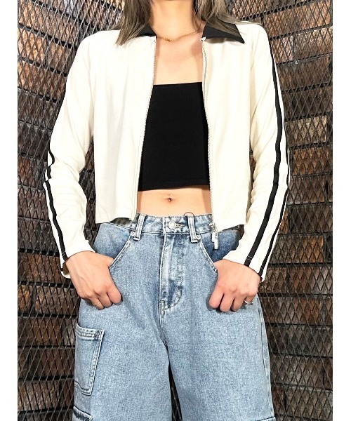 CECIL McBEE（セシルマクビー）の「衿付きダブルZIPコンパクトトップス（Tシャツ/カットソー・レディース・アイボリー/オレンジ/ブラック・MEDIUM/LARGE）」の2枚目の写真