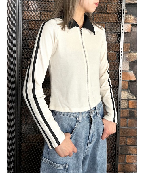 CECIL McBEE（セシルマクビー）の「衿付きダブルZIPコンパクトトップス（Tシャツ/カットソー・レディース・アイボリー/オレンジ/ブラック・MEDIUM/LARGE）」の8枚目の写真