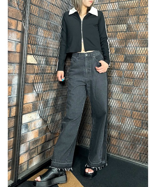 CECIL McBEE（セシルマクビー）の「衿付きダブルZIPコンパクトトップス（Tシャツ/カットソー・レディース・アイボリー/オレンジ/ブラック・MEDIUM/LARGE）」の7枚目の写真