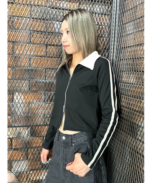 CECIL McBEE（セシルマクビー）の「衿付きダブルZIPコンパクトトップス（Tシャツ/カットソー・レディース・アイボリー/オレンジ/ブラック・MEDIUM/LARGE）」の6枚目の写真