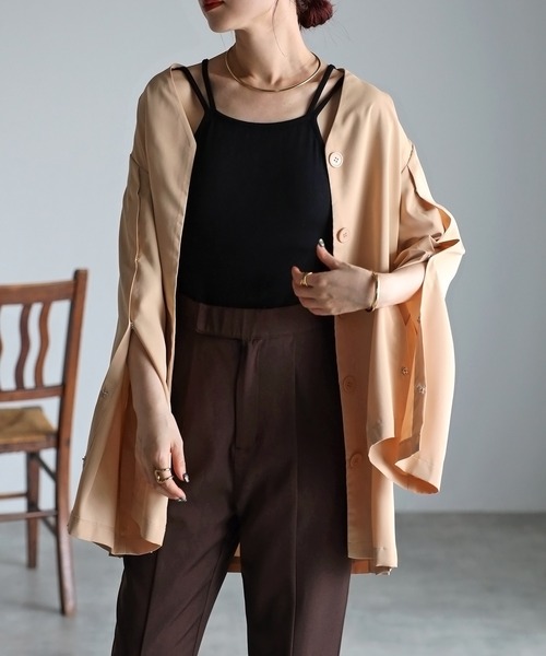 ボンジュールサガン BONJOUR SAGAN ディープフロントスリットブラウス （BROWN） ボンジュールサガン BONJOUR SAGAN ディープフロントスリット
