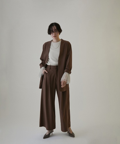 SALON adam et rope'(サロン アダム エ ロペ)の「【ZOZOTOWN限定】カラーレスオーバージャケット(ノーカラージャケット・レディース・ブラック/ブラウン/グレー×ホワイト・M/S)」の11枚目の写真