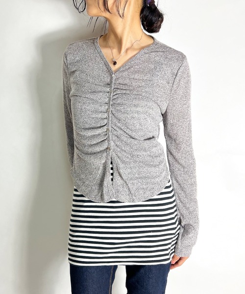 BEATJIVE（ビートジャイブ）の「カーディガンライク ニット セーター 薄手  レディース  春服（ニット/セーター・レディース・グレー/ホワイト/ブラック・FREE）」の3枚目の写真