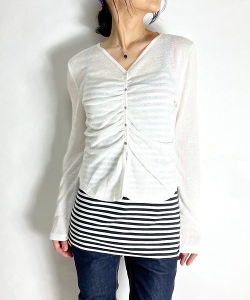 BEATJIVE（ビートジャイブ）の「カーディガンライク ニット セーター 薄手  レディース  春服（ニット/セーター・レディース・グレー/ホワイト/ブラック・FREE）」の2枚目の写真