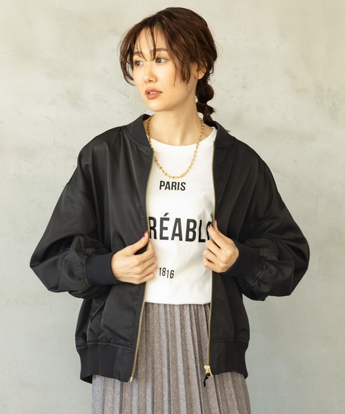 GLOBAL WORK(グローバルワーク)の「軽やか撥水MA-1/961222(MA-1・レディース・ベージュ/ブラック/ブラウン系その他6・LONG/SHORT/FREE)」の9枚目の写真