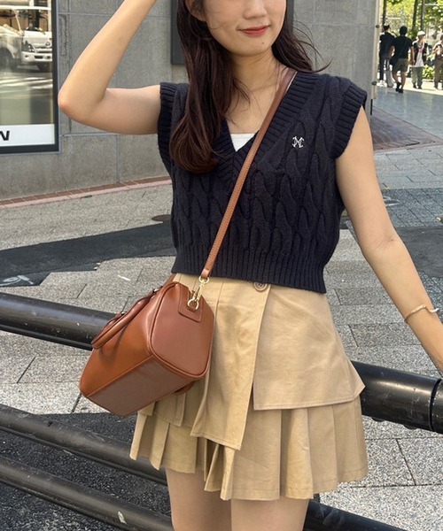 CULLNI Wool Cashmere Skipper Knit ベストセット セール】ワンポイント刺繍ケーブルニットベスト（ベスト）｜one after