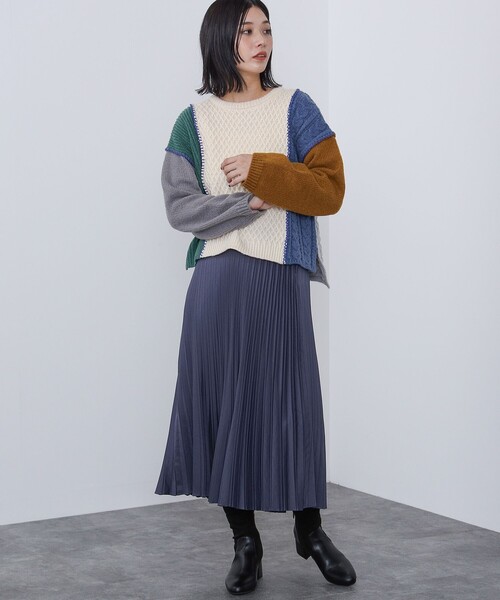 BEAMS HEART（ビームスハート）の「パッチワーク配色 プルオーバーニット（ウォッシャブル）（ニット/セーター・レディース・ネイビー/アイボリー/ベージュ/ブラウン系その他/グリーン・FREE）」の12枚目の写真