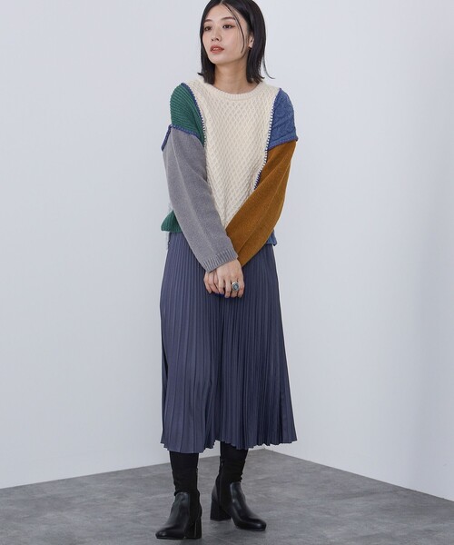 BEAMS HEART（ビームスハート）の「パッチワーク配色 プルオーバーニット（ウォッシャブル）（ニット/セーター・レディース・ネイビー/アイボリー/ベージュ/ブラウン系その他/グリーン・FREE）」の11枚目の写真