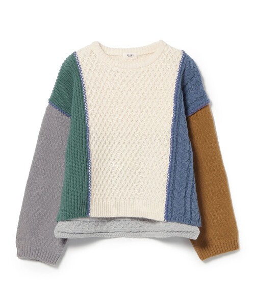 BEAMS HEART（ビームスハート）の「パッチワーク配色 プルオーバーニット（ウォッシャブル）（ニット/セーター・レディース・ネイビー/アイボリー/ベージュ/ブラウン系その他/グリーン・FREE）」の21枚目の写真