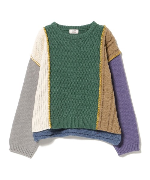 BEAMS HEART（ビームスハート）の「パッチワーク配色 プルオーバーニット（ウォッシャブル）（ニット/セーター・レディース・ネイビー/アイボリー/ベージュ/ブラウン系その他/グリーン・FREE）」の16枚目の写真