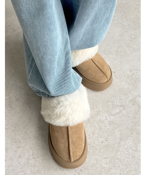 Re:EDIT（リエディ）の「[大きいサイズ有]厚底フェイクファームートンスリッパ（スリッポン・レディース・アイボリー/キャメル/ブラック・SMALL/XX-LARGE/X-LARGE/LARGE/MEDIUM）」の11枚目の写真