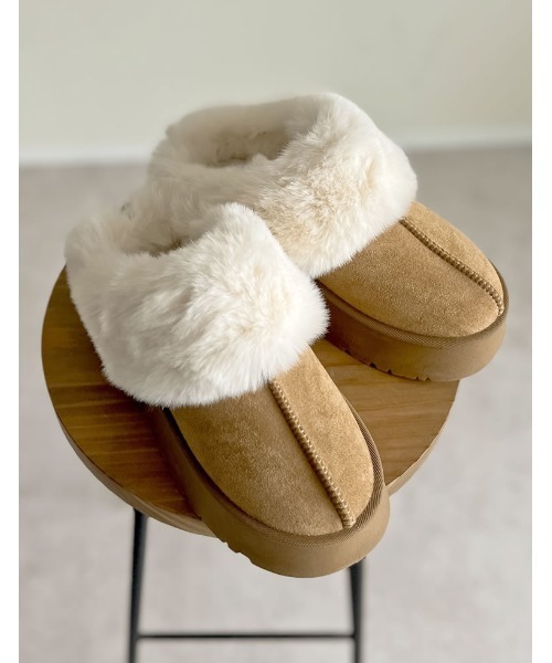 Re:EDIT（リエディ）の「[大きいサイズ有]厚底フェイクファームートンスリッパ（スリッポン・レディース・アイボリー/キャメル/ブラック・SMALL/XX-LARGE/X-LARGE/LARGE/MEDIUM）」の12枚目の写真