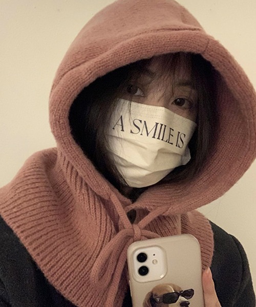 DAY CLOSET（デイ クローゼット）の「レディース 2WAYリブニットバラクラバフードウォーマー（ニットキャップ/ビーニー・レディース・モカ/ピンク/アイボリー/グレー/ブラック・ONE SIZE）」の5枚目の写真