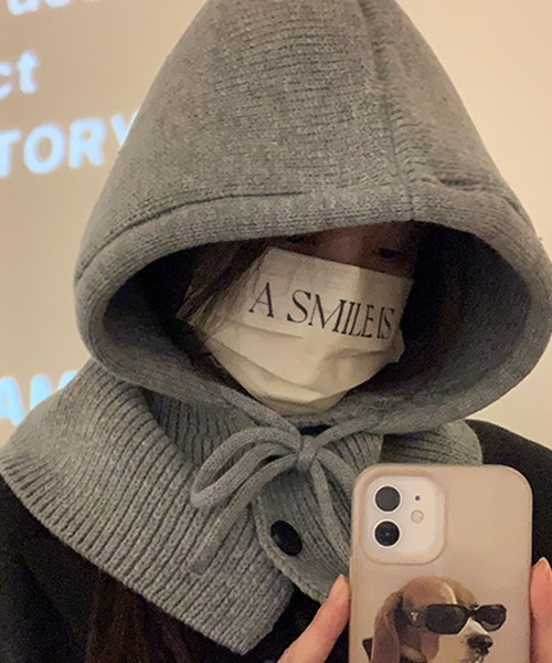 DAY CLOSET（デイ クローゼット）の「レディース 2WAYリブニットバラクラバフードウォーマー（ニットキャップ/ビーニー・レディース・モカ/ピンク/アイボリー/グレー/ブラック・ONE SIZE）」の6枚目の写真