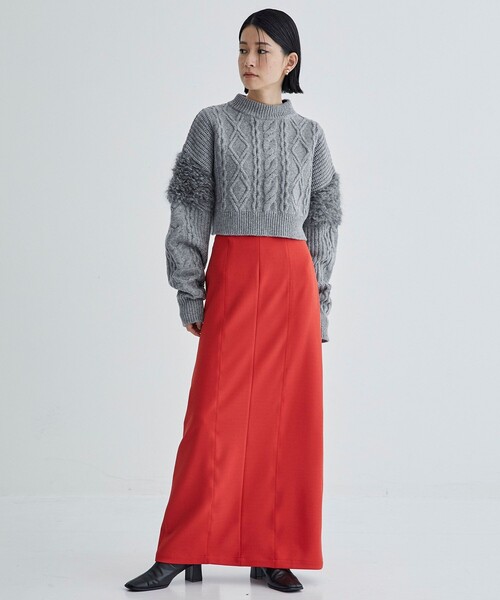 UNITED TOKYO（ユナイテッドトウキョウ）の「ケーブルコンビショートニット（ニット/セーター・レディース・ブラック/グレー・FREE）」の18枚目の写真