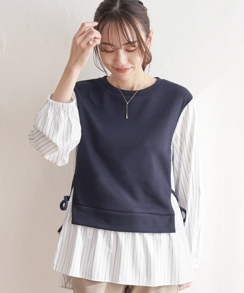 ikka(イッカ)の「袖切り替えレイヤードチュニック(Tシャツ/カットソー・レディース・ライトグレー/ミント/ネイビー・S/M/L)」の1枚目の写真