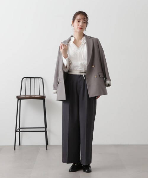 N.(N. Natural Beauty Basic)(エヌエヌナチュラルビューティーベーシック)の「【S Size Line】◆マーベルト風タックワイドパンツ(スラックス・レディース・ベージュ/グレー・MEDIUM/SMALL)」の7枚目の写真