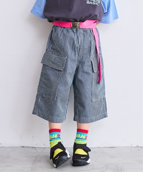 Life Support Products（ライフサポートプロダクツ）の「【COTTON from U.S.A】デニムフラップポケットクロップドパンツ（90～150cm）（デニムパンツ・キッズ・ネイビー/キナリ/ストライプ・120/110/100/90/150/140/130）」の3枚目の写真