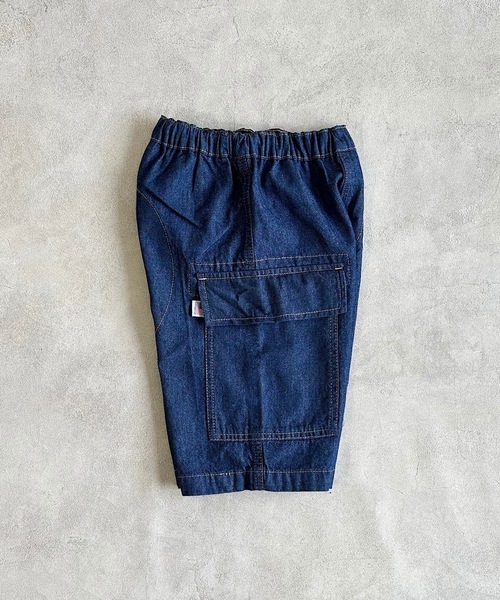 Life Support Products（ライフサポートプロダクツ）の「【COTTON from U.S.A】デニムフラップポケットクロップドパンツ（90～150cm）（デニムパンツ・キッズ・ネイビー/キナリ/ストライプ・120/110/100/90/150/140/130）」の4枚目の写真