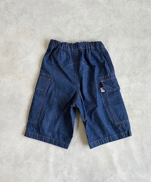 Life Support Products（ライフサポートプロダクツ）の「【COTTON from U.S.A】デニムフラップポケットクロップドパンツ（90～150cm）（デニムパンツ・キッズ・ネイビー/キナリ/ストライプ・120/110/100/90/150/140/130）」の5枚目の写真