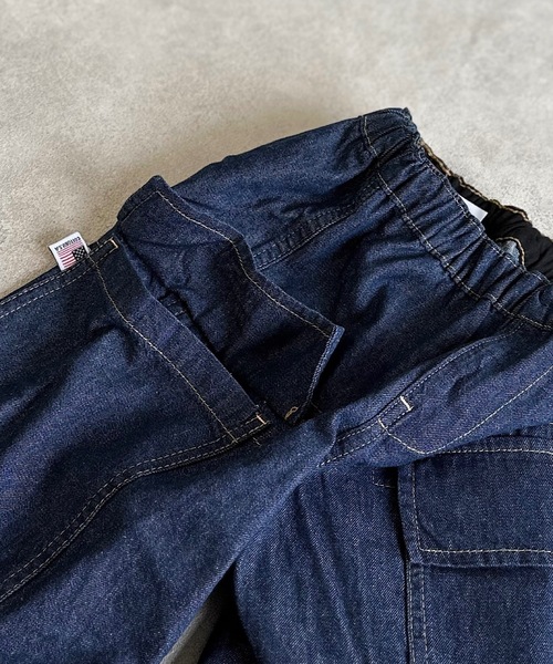 Life Support Products（ライフサポートプロダクツ）の「【COTTON from U.S.A】デニムフラップポケットクロップドパンツ（90～150cm）（デニムパンツ・キッズ・ネイビー/キナリ/ストライプ・120/110/100/90/150/140/130）」の7枚目の写真