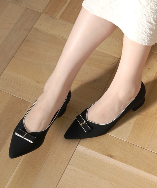 JELLY BEANS（ジェリービーンズ）の「カラートリミングラインリボンパンプス<ふわさら>(204-32960)JELLY BEANS(ジェリービーンズ)（パンプス・レディース・ブラック/マルチ/ベージュ系・21.5/22/22.5/23/23.5/24/24.5/25/25.5）」の2枚目の写真