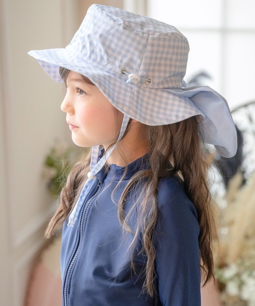 Catherine Cottage（キャサリンコテージ）の「撥水加工日よけリボンハット（ハット・キッズ・ブルー系2/ベージュ系1/ピンク系2/ブルー系1/ピンク系1/ピンク系3/ベージュ系2/ブルー系3/ライラック系1/ライラック系2/サックスブルー系1/サックスブルー系2・52/56）」の19枚目の写真