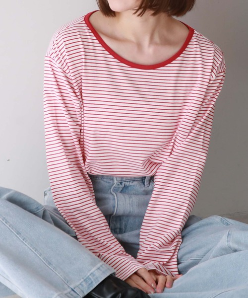 archives（アルシーヴ）の「ボーダーロンT（Tシャツ/カットソー・レディース・ピンク/ブラック/ブルー/グレー/レッド・MEDIUM）」の5枚目の写真