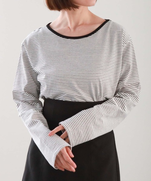 archives（アルシーヴ）の「ボーダーロンT（Tシャツ/カットソー・レディース・ピンク/ブラック/ブルー/グレー/レッド・MEDIUM）」の2枚目の写真