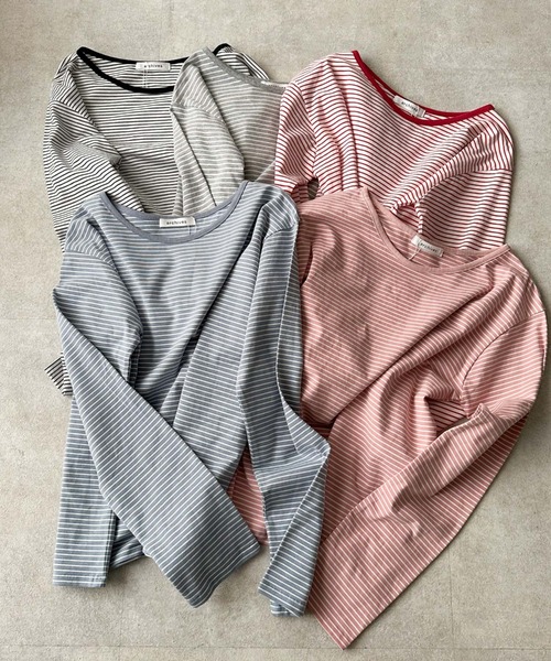 archives（アルシーヴ）の「ボーダーロンT（Tシャツ/カットソー・レディース・ピンク/ブラック/ブルー/グレー/レッド・MEDIUM）」の16枚目の写真