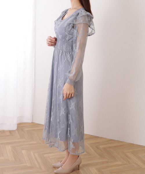 Lace Ladies(レースレディース)の「フリル付き フラワー チュール Vネック ワンピース(ワンピース・レディース・ブルーグレー/ブラック/ラベンダー・S/FREE)」の16枚目の写真