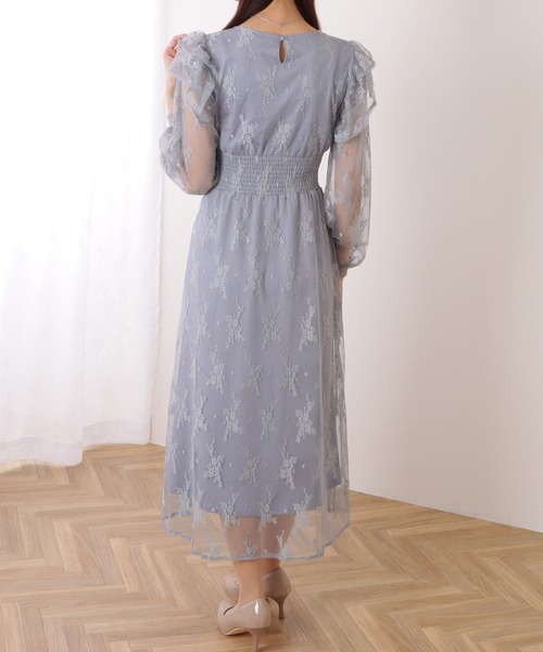 Lace Ladies(レースレディース)の「フリル付き フラワー チュール Vネック ワンピース(ワンピース・レディース・ブルーグレー/ブラック/ラベンダー・S/FREE)」の17枚目の写真