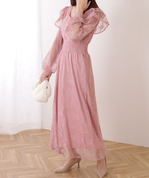Lace Ladies(レースレディース)の「フリル付き フラワー チュール Vネック ワンピース(ワンピース・レディース・ブルーグレー/ブラック/ラベンダー・S/FREE)」の22枚目の写真
