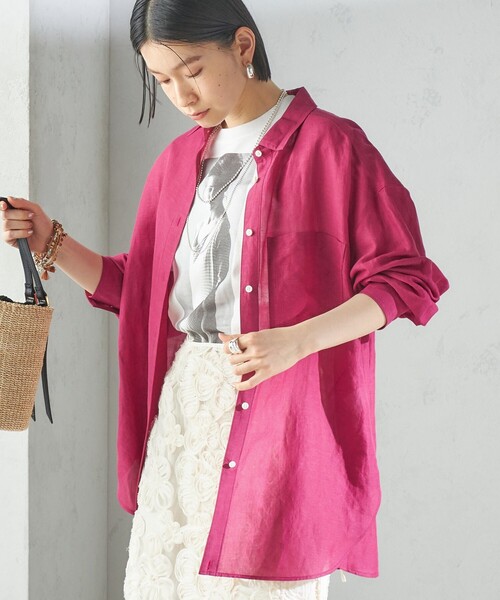 SHIPS(シップス)の「〈手洗い可能〉IMPERIAL LINEN オーバー シャツ(シャツ/ブラウス・レディース・ピンク/ブルー/オフホワイト/ベージュ/ライトブルー/ブラウン/ネイビー/ライトイエロー/ピンク系・36/38)」の9枚目の写真