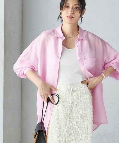 SHIPS(シップス)の「〈手洗い可能〉IMPERIAL LINEN オーバー シャツ(シャツ/ブラウス・レディース・ピンク/ブルー/オフホワイト/ベージュ/ライトブルー/ブラウン/ネイビー/ライトイエロー/ピンク系・36/38)」の8枚目の写真