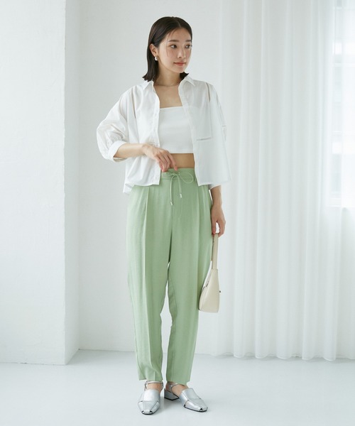 VIS（ビス）の「リネンライクリラックステーパードパンツ【接触冷感・洗える】【低身長～高身長】（スラックス・レディース・ブラック/キナリ/ライトグリーン・SS/M/S/L）」の6枚目の写真