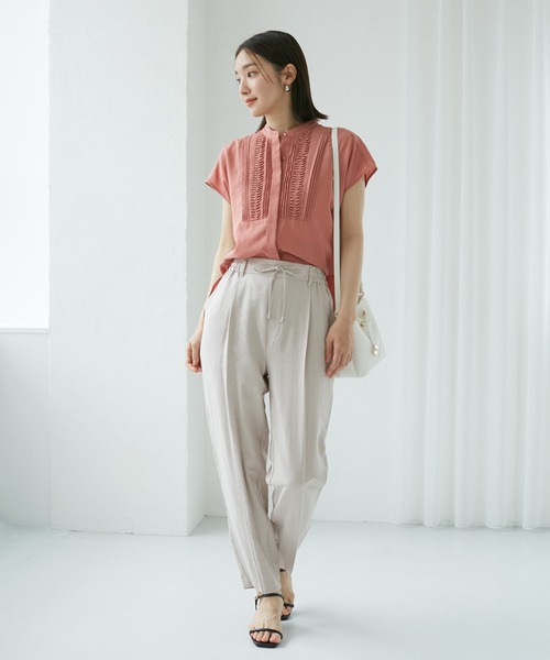 VIS（ビス）の「リネンライクリラックステーパードパンツ【接触冷感・洗える】【低身長～高身長】（スラックス・レディース・ブラック/キナリ/ライトグリーン・SS/M/S/L）」の10枚目の写真