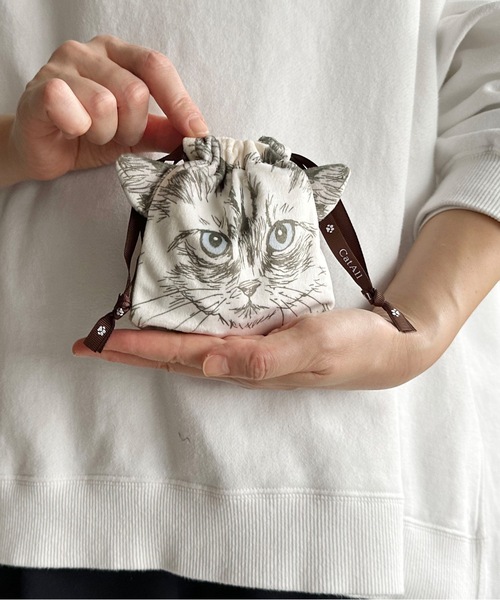 巾着＆ポーチ♡にゃんこ＆レディ NC:カワムラオリエ CAT ALL ネコフェイス巾着S（ポーチ